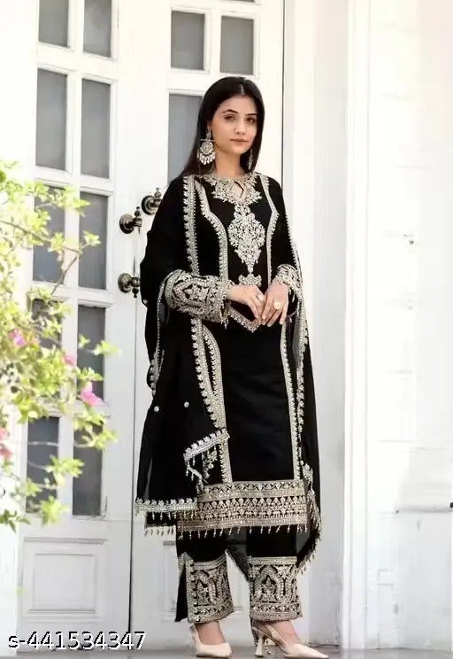 MELLOWMESH Embroidered Heavy Chinon Silk kurti with embroidered salwar and dupatta Set & Materials new designer havy embroidery work