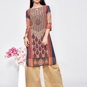 Brown red Printed Cotton Saree