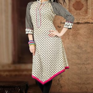 Navy Blue Yellow Digital Printed Cotton Kurti